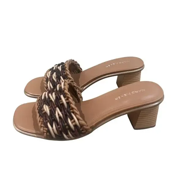 Marc Fisher Shoes Womens Size 8M Brown Alane Woven Block Heel Slide Sandals - Picture 3 of 9